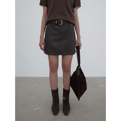 MMCDITION小皮裙半身裙女秋季高