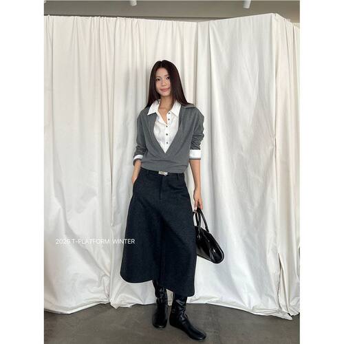 PLATFORM羊毛呢阔腿裤女2026冬季