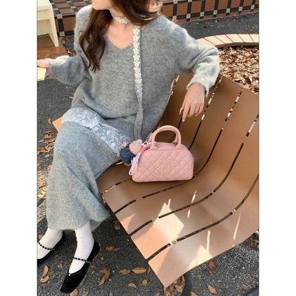 3th Morning 送飘带 蕾丝拼接V领针织毛衣半身裙套装ZY3687