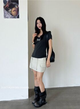 T-PLATFORM广州十三行 设计感工装短裙夏季复古显瘦半身裙女16555
