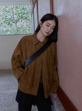 EVERTRUE 麂皮绒外套女秋季新款韩版长袖翻领时尚宽松外套 62732