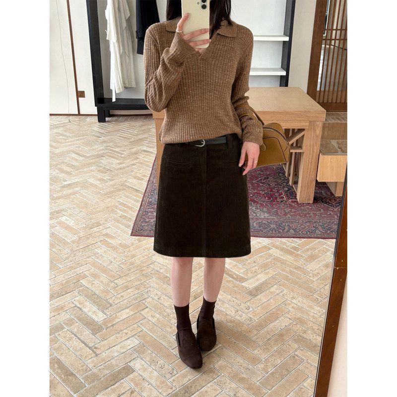 韩迅文艺怀旧复古灯芯绒半裙女