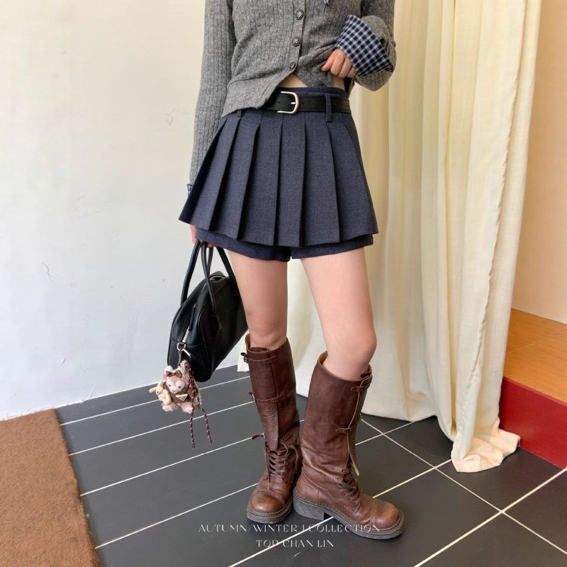 topchanlin 2025秋韩系复古风百褶裙高腰a字通勤西装半身短裙裤女