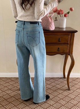 3th Morning 修腿好版型 水洗高腰加绒直筒阔腿牛仔裤ZY3785