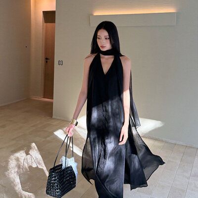ELSISSI度假风领吊带连衣裙女夏