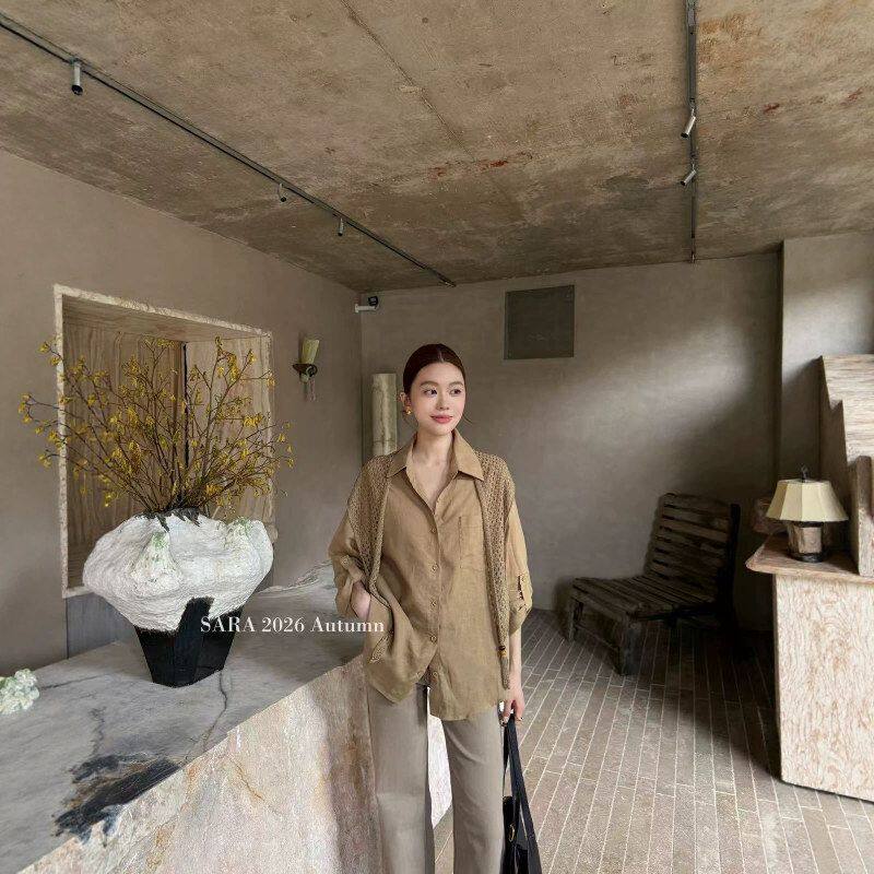 凯羽尚法式老钱风设计感百搭小众系扣衬衫镂空披肩长袖宽松上衣