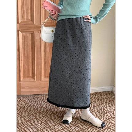 3th Morning 木耳边拼接爱心波点直筒A字毛呢半身裙ZY3780