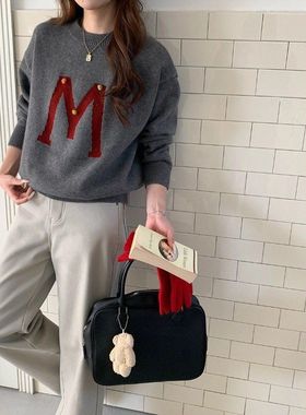 3th Morning 韩系少女风 慵懒宽松简约字母针织衫毛衣ZY3757