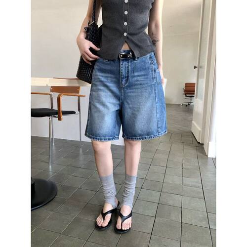 ICCIICC时髦侧贴袋五分阔腿裤女