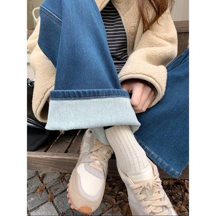 3th Morning 韩系复古高腰显瘦雪尼尔加绒微喇牛仔裤ZY3680