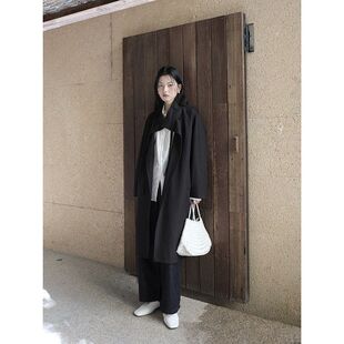 MMC DITION立领风衣外套女装春季新款宽松黑色高级感小个子中长款