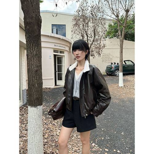 MMCDITION立领皮衣外套女冬季