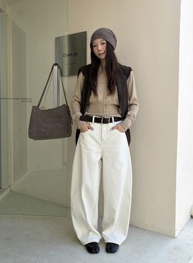 ICC 韩系简约分割茧型显瘦弯刀裤雪尼尔绒休闲裤女广州十三行1531