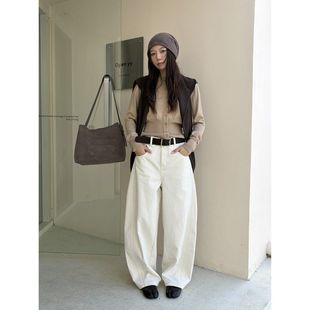 女广州十三行1531 雪尼尔绒休闲裤 ICC 韩系简约分割茧型显瘦弯刀裤