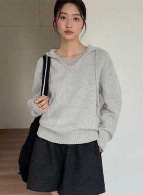 TG 慵懒休闲全羊毛套头宽松针织帽衫女2025秋冬新款保暖毛衣25942