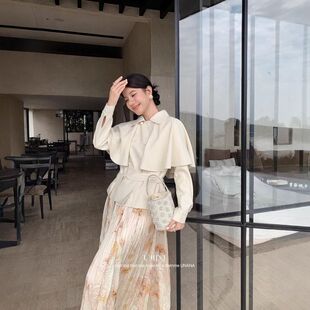 风衣 MINI十三行D9185新品 韩系小女人气质翻领短款 女 配腰绳