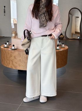 ICC 冬季羊毛呢料显瘦九分直筒裤宝宝绒休闲裤女广州十三行1535