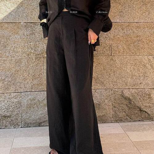 ELSISSI苎麻度假风直筒休闲裤显