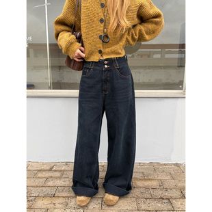 子女十三行冬款 复合绒显瘦牛仔裤 70329 腔调复古感洗水阔腿裤 ICC