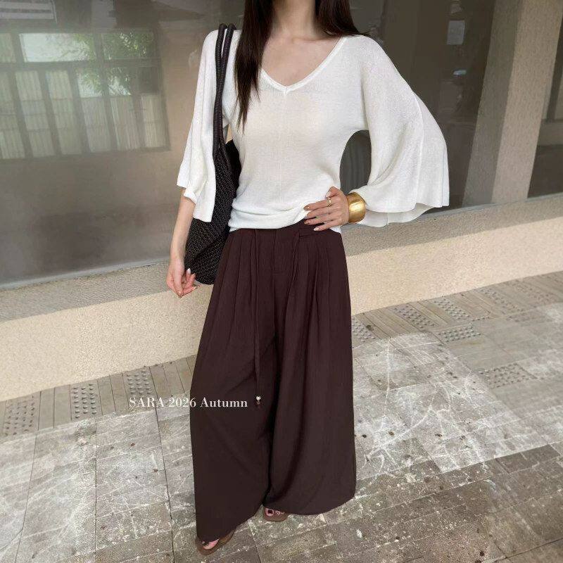 凯羽尚休闲阔腿裤女春秋季透气舒适宽松慵懒设计感压褶裤女