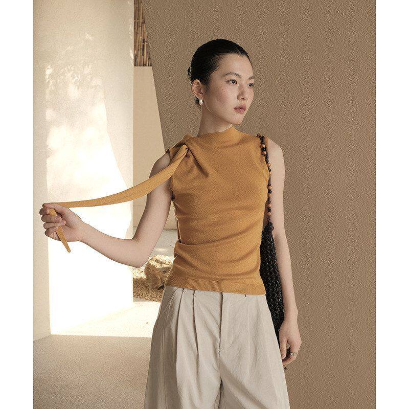 MMC 羊毛针织女春季新款修身显瘦无袖背心韩系飘带设计感高级上衣