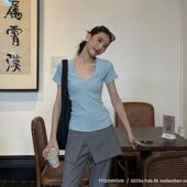 女修身 TTOO 2690裸感V领瑜伽短袖 新款 显瘦正肩运动T恤 VOUIS春季