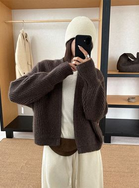 TG 慵懒随性毛衣开衫外套女2025冬季新款加厚保暖宽松针织衫25984