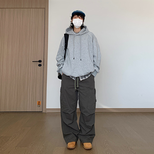 春秋新款韩版宽松慵懒风纯色连帽卫衣w5111p85图片