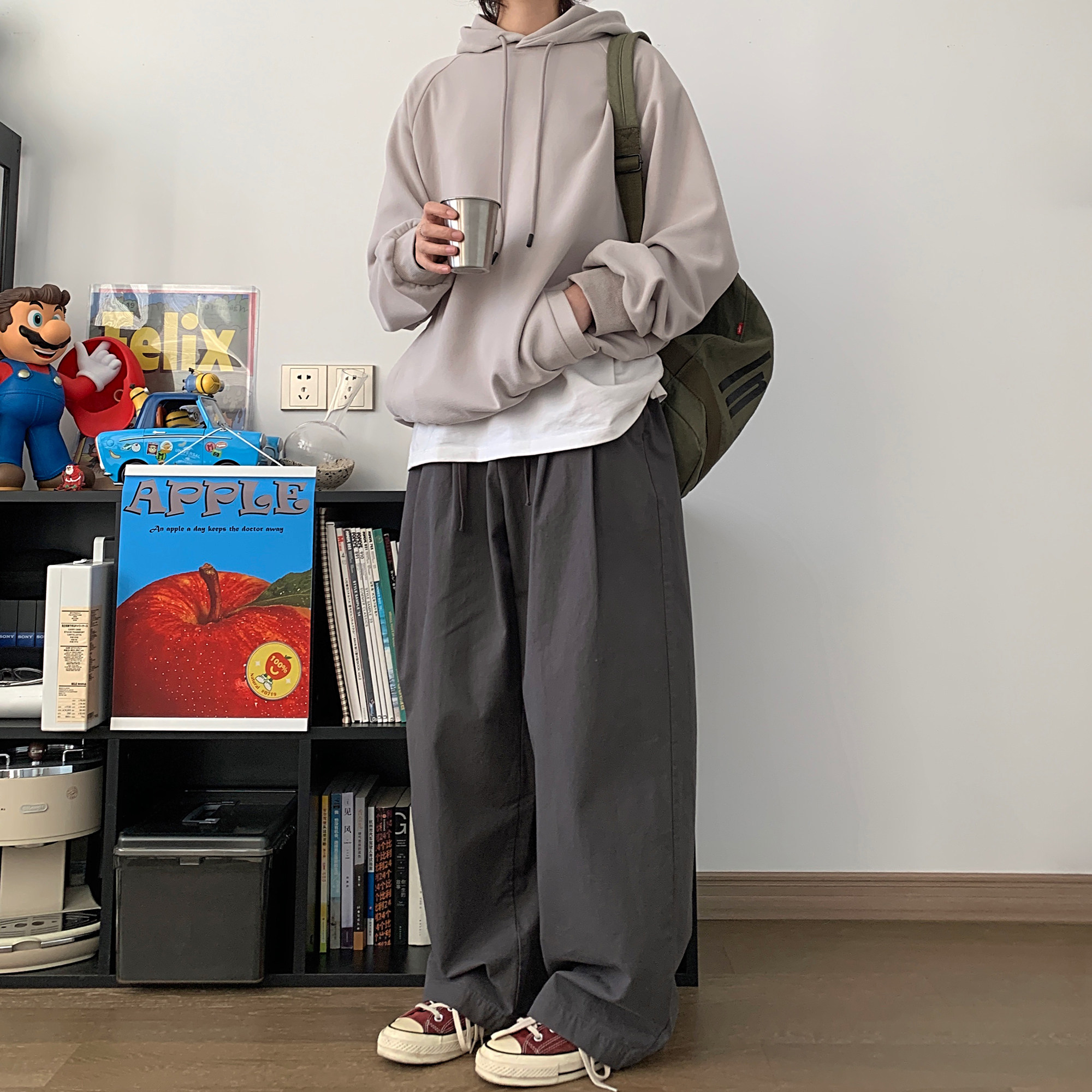 春秋新款韩版宽松慵懒风纯色连帽卫衣w5111p85,男装卫衣,电商A138B