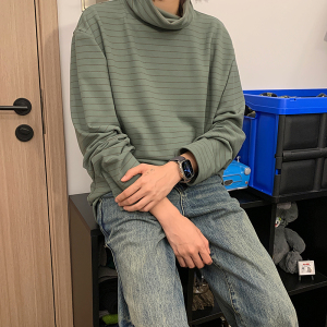 350克可翻高领德绒色织条纹打底衫情侣t1161p55控78