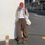 日系复古春秋宽松打褶阔腿工装裤休闲裤k7363p78100棉，男装休闲裤，电商A138B