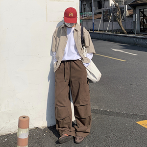 日系复古春秋宽松打褶阔腿工装裤休闲裤k7363p78 100棉图片