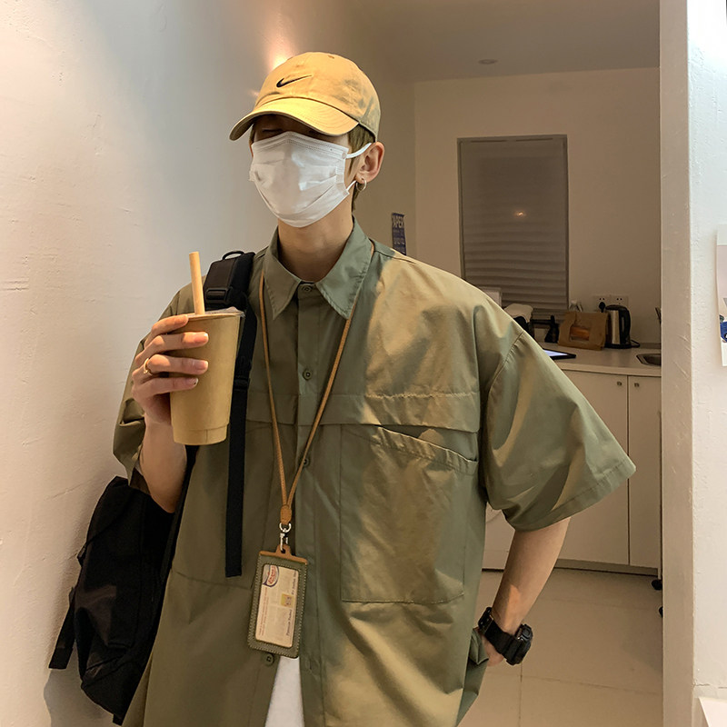 2023纯色工装男女短袖衬衣c3063p45控58,男装衬衫,电商A138B