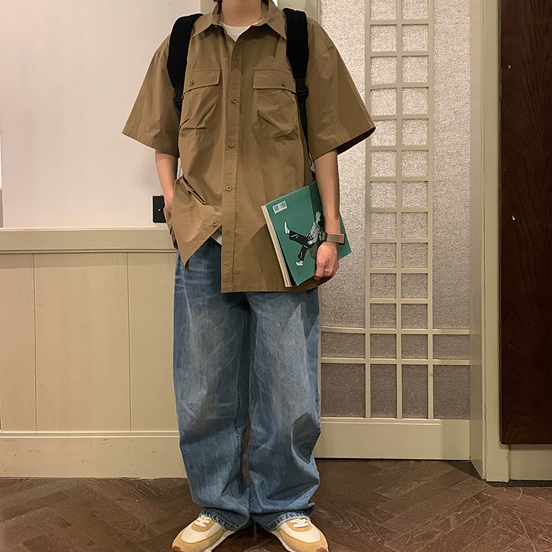 2023夏工装宽松潮流短袖衬衫c3119p55控68，男装衬衫，电商A138B