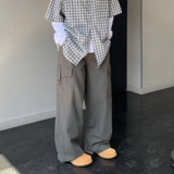日系复古春秋宽松纽扣装饰阔腿工装裤休闲裤k7362p78100棉，男装休闲裤，电商A138B