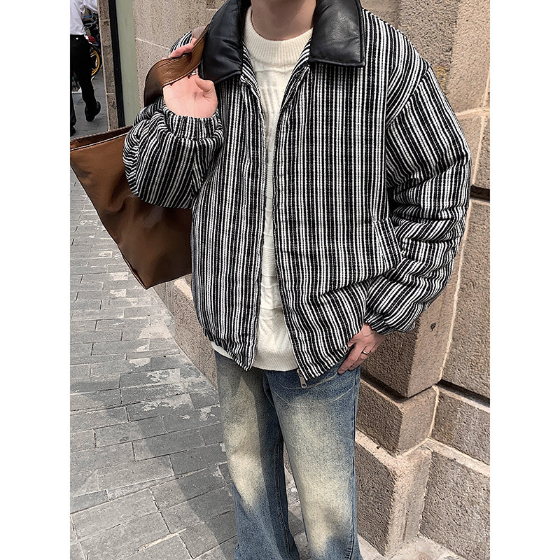 2024秋冬皮领翻领条纹棉衣棉服MY9256P125控168100聚酯纤维,男装棉衣,电商A138B