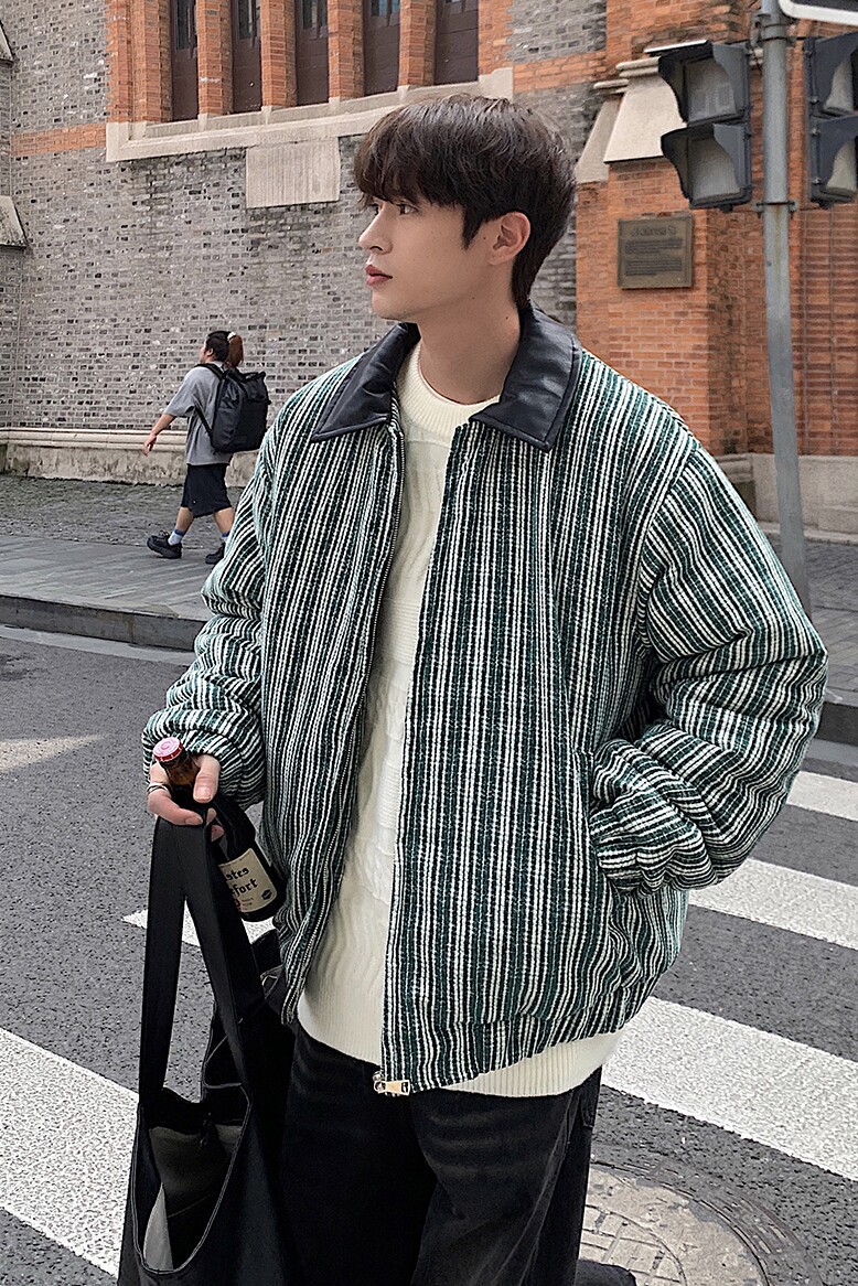 2024秋冬皮领翻领条纹棉衣棉服MY9256P125100聚酯纤维,男装棉衣,电商A138B