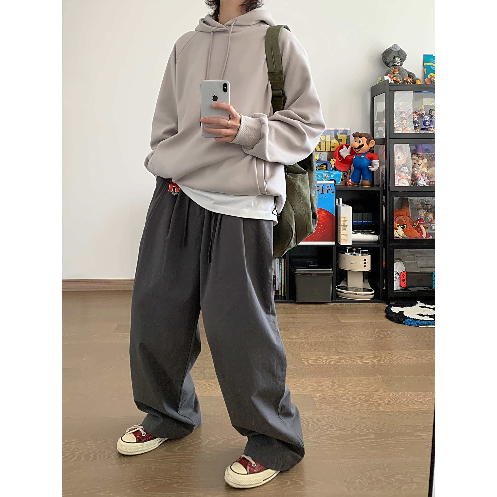 日系复古春秋宽松潮牌阔腿裤工装裤k7361p78100棉,男装休闲裤,电商A138B