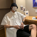 2023纯色工装男女短袖衬衣c3063p45控58，男装衬衫，电商A138B