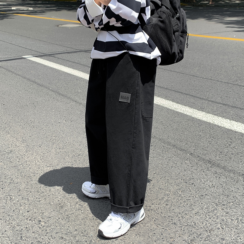 Hong Kong Style Japanese Korean casual pants loose straight casual pants couple Capris