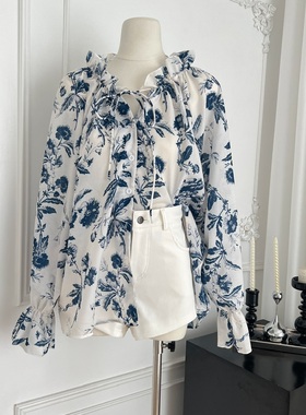 KARA批发丨ICELOLLY青花瓷新中式国风衬衫独特漂亮衬衣小个子上衣