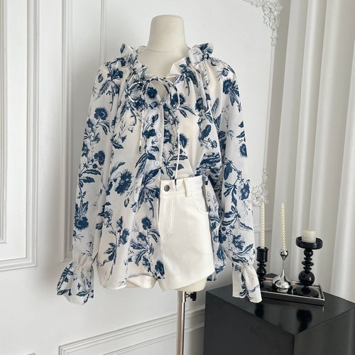 KARA批发丨ICELOLLY青花瓷新中式国风衬衫独特漂亮衬衣小个子上衣