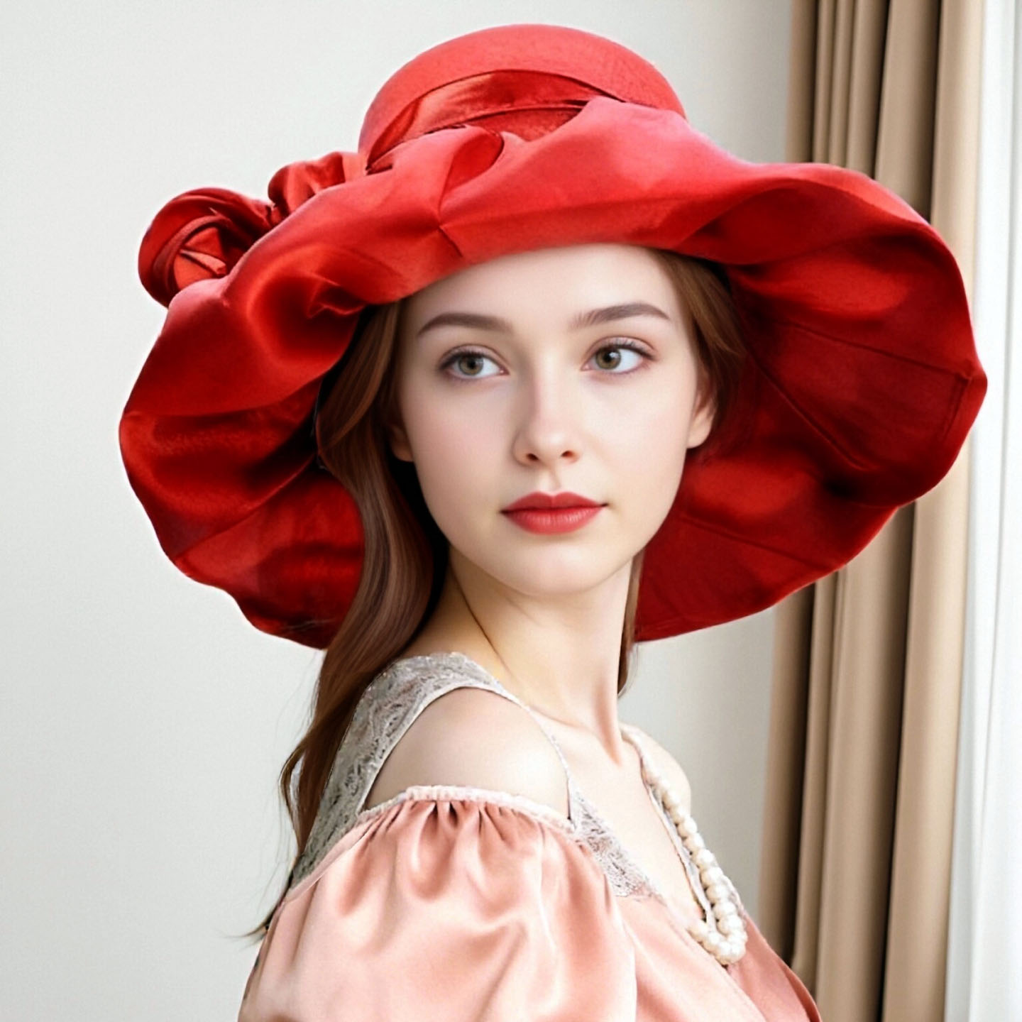 多层欧根纱太阳帽女时尚大檐防晒