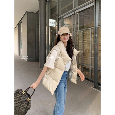纤依百秀【龙】立领宽松90白鸭绒外穿羽绒马甲 1339