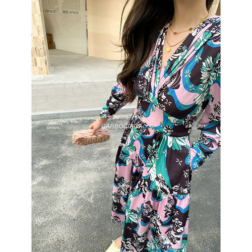 纤依百秀【龙】法式气质印花连衣裙 9888