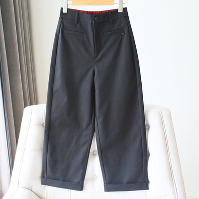 显瘦黑色西装裤女宽松直筒九分裤