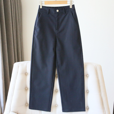 黑色高腰宽松直筒九分西装裤显瘦