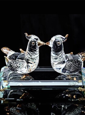 水晶天鹅鸳鸯摆件一对摆件装饰品