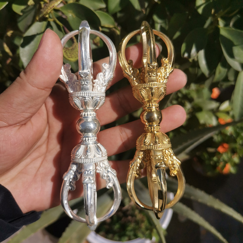 藏传大号纯银999五股金刚杵密宗法器普巴金刚杵纯手工降魔杵摆件