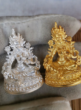 纯银绿度母供奉摆件藏传用品